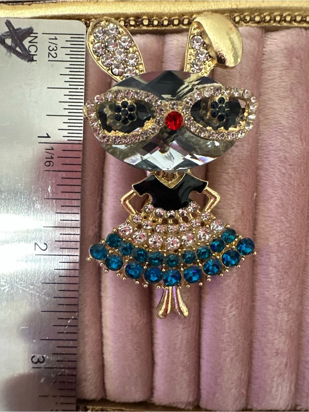 Crystal Bunny Brooch in Blue and Pink